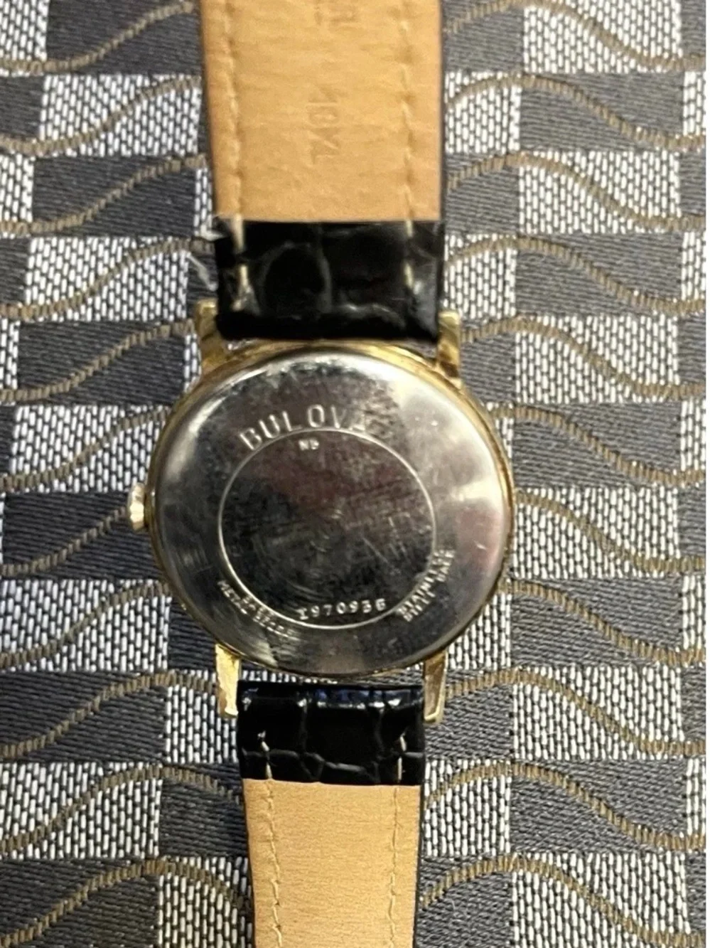 Vintage Bulova Men’s Gold Case Watch with Black Croc Leather Strap